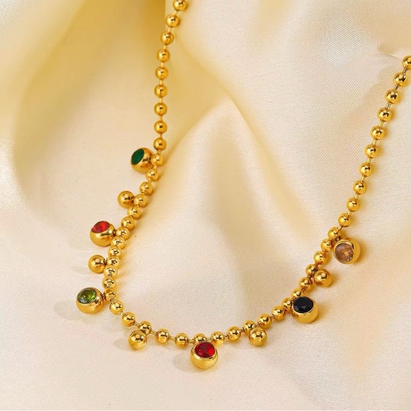 18K Gold Plated Colorful Beaded Necklace - Picture 5 of 10